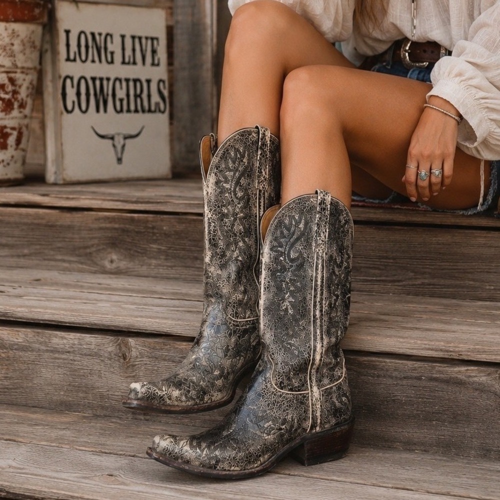 1883 by Lucchese Distressed Crackle Leather Western Cowboy Boots 6.5 B